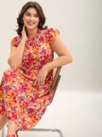 Floral Print Shirred Pockets Midi Dress - Image 16