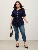 Knotted Front Asymmetrical Hem Blouse - Image 20