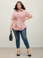 Knotted Front Asymmetrical Hem Blouse - Image 30