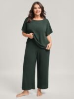 Stretchy Pit Strip Solid Loungewear Set - Image 14