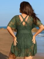 Sheer Lace Knotted Asymmetrical Hem Swim Dress - Image 4