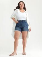 Stretchy Skinny-Fit Lace Trim Stitch Denim Shorts