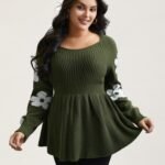 Floral Patch Jacquard Cinched Waist Pullover