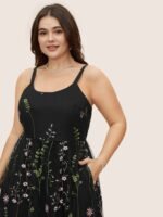 U Neck Floral Embroidered Mesh Cami Dress - Image 15