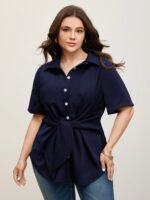 Knotted Front Asymmetrical Hem Blouse - Image 19