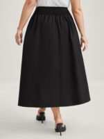 Wide Cinched-Waist Solid Midi Skirt - Image 4