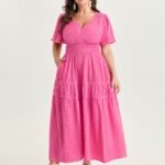 Textured Cinched-Waist Maxi Dress