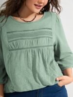 Cotton Lace Spliced Plain Knit Top - Image 14