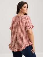 Gingham Print Button Back Blouse - Image 5