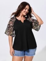 Cotton Floral Print Raglan Sleeve Knit Top