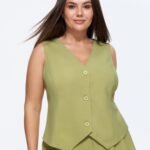 V Neck Buttons Fitted Waist Blazer Vest