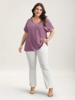 Back-Button Textured V-Neck Shirt - Image 2