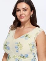 Floral Print Lace Neckline Sleeveless Tank Top - Image 2