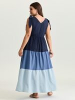 Colorblock Shoulder-Tie Tiered Maxi Dress - Image 4