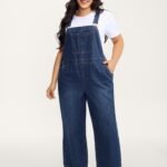 Cotton Relaxed-Fit Side Button Overall Denim Jumpsuit
