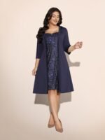 Heart Neckline Patchwork Sequin Button Detail Dress - Image 17