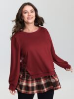 Plaid Pattern Layered Stretchy Sweatshirt - Image 8