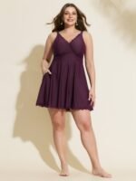 Sheer Lace Neckline Pockets Swim Dress - Image 4