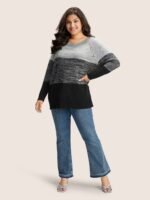 Colorblock Contrast Heather Button Detail Pullover - Image 10