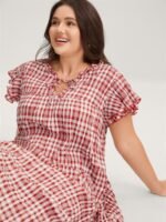 Sweet Plaid Pattern Pockets Mini Dress