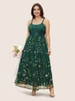 U Neck Floral Embroidered Mesh Cami Dress - Image 8