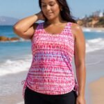 Tie-Dye Effect Scoop Neckline Swim Top