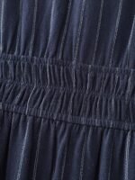 Striped V-Neck Shirred Waist Midi Dress - Image 5