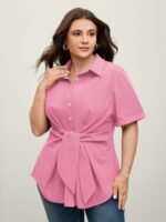 Knotted Front Asymmetrical Hem Blouse - Image 34