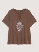 Supersoft Geometric Print Keyhole Neckline T-Shirt - Image 6