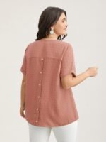 Back-Button Textured V-Neck Shirt - Image 24