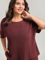 Stretchy Pit Strip Solid Loungewear Set - Image 29