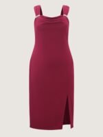 Wide-Straps Metallic Detail Bodycon Fit Midi Dress - Image 7
