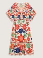 Floral Print Drawstring Waist Tiered Maxi Dress - Image 7