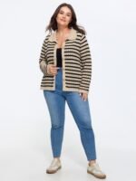 Striped Hollow Collared Button Front Cardigan - Image 3