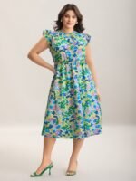Floral Print Shirred Pockets Midi Dress - Image 12