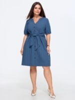 Knotted Front Textured Button Mini Dress - Image 3