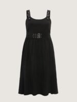 Wide Straps Belted Buckle Detail Midi Dress - Image 9