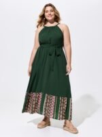 Colorful Boho Striped Hem Halter Neck Maxi Dress - Image 8