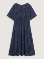 Striped V-Neck Shirred Waist Midi Dress - Image 7