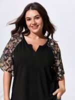 Cotton Floral Print Raglan Sleeve Knit Top - Image 2