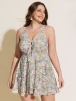 Paisley Print Keyhole Neckline Swim Dress
