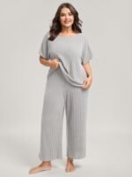 Stretchy Pit Strip Solid Loungewear Set - Image 35