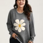 Floral Textured Crew Neck Pullover
