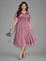 Glitter Mesh Petal Sleeve Midi Dress - Image 16