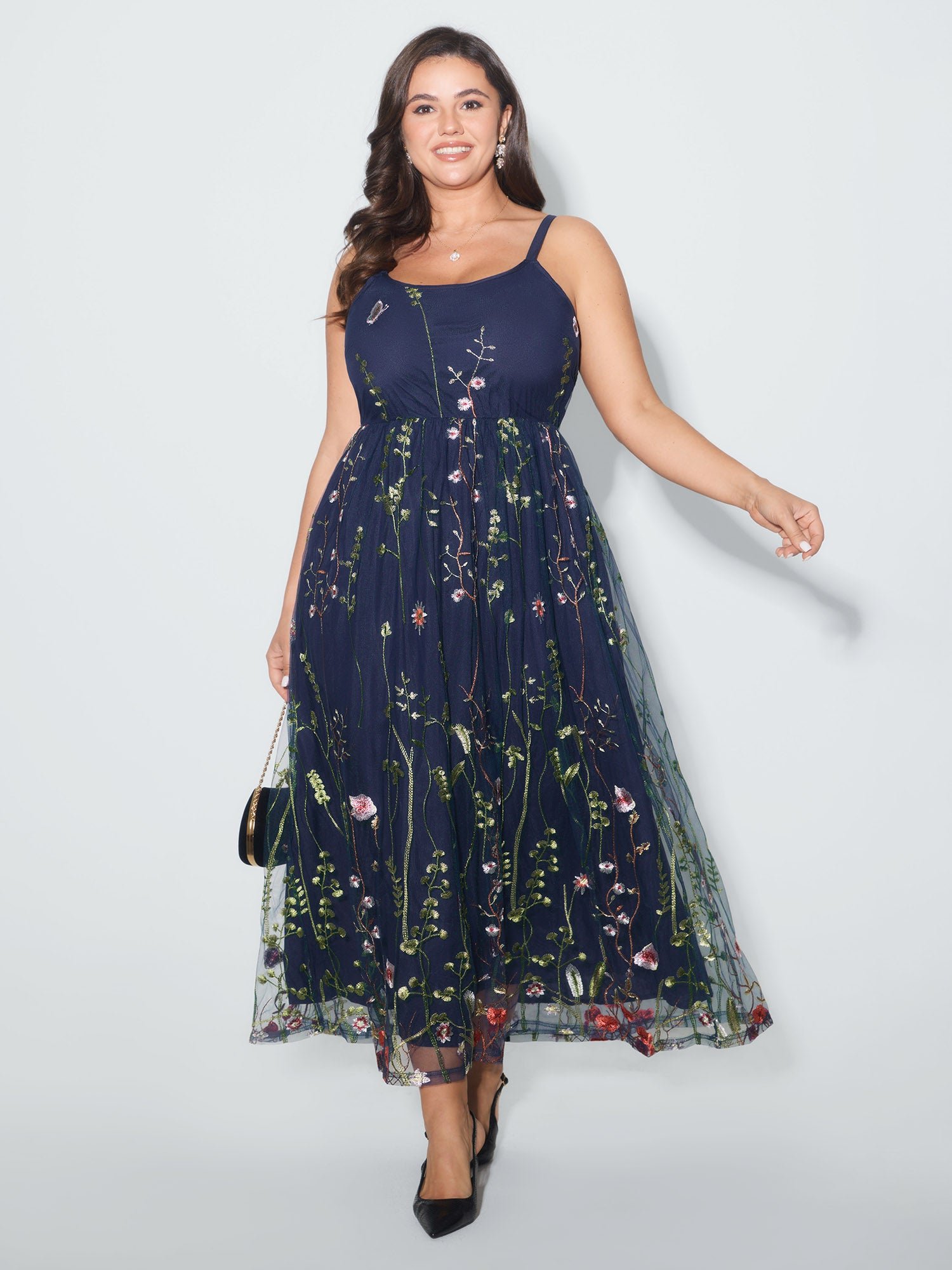 859704351_ps.jpg U Neck Floral Embroidered Mesh Cami Dress - Image 1