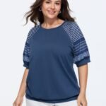 Striped Print Raglan Puff Sleeve Sweatshirt