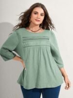 Cotton Lace Spliced Plain Knit Top - Image 12