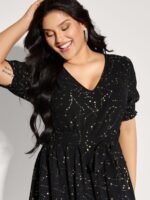 Shimmery Star Print Stretchy-Waist Midi Dress - Image 2