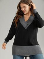 Supersoft Essentials Contrast Deep V Neck Button Detail Pullover - Image 6