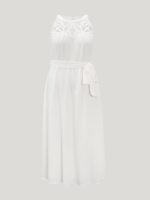 Cotton Sheer Lace Neckline Waist-Tie Maxi Dress - Image 7